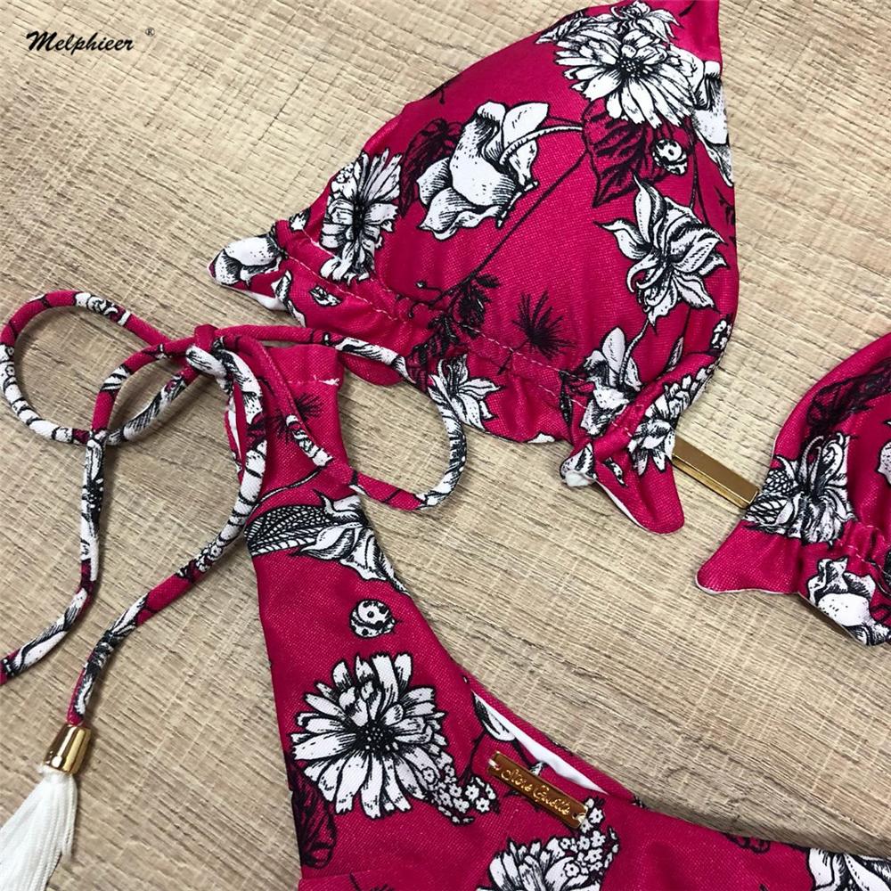 String Halter Ties Adjust Brazilian Push UP Bikini Tassels Swimsuit Women's Beach Wear Two Pieces swimwear women bathing suit