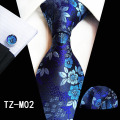Ricnais Fashion 8cm Men's Silk Tie Set Red Green Floral Handkershief Cufflinks Necktie Suit Business Wedding Neck Ties Set Gift