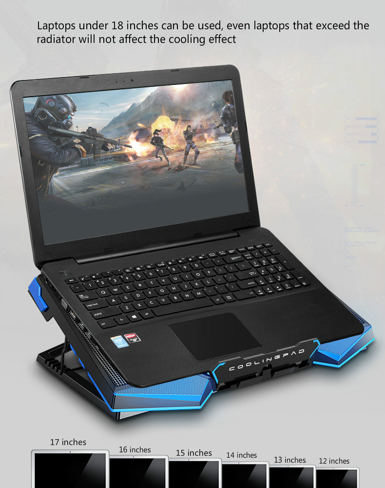 Powerful 18 Inch Gaming Laptop Cooler 5 Fan Led Screen 2 USB Laptop Cooling Pad with Stand for Professonal Gaming Laptop Gamer