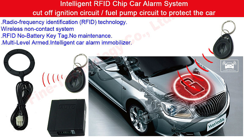 125Khz frequency RFID immobilizer one way car alarm 2 RFID fob ignition starter relay 6cm sensing distance anti-theft device