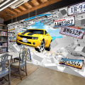 Custom Photo Mural Wallpaper Large Wall Painting 3D Personalized License Plate Car Broken Wall Papers Home Decor Living Room