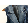 3XL Plus Size Slim Jean Vest For Women Denim Jacket New Fashion Beaded Button Sleeveless Waistcoat Female Summer Korean Cardigan