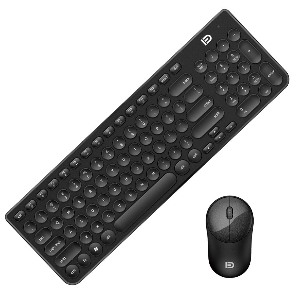 Quiet Wireless Keyboard Mouse Combo 2.4GHz Cordless Cute Round Key Set Smart Power-Saving Whisper For Laptop, Computer And Mac