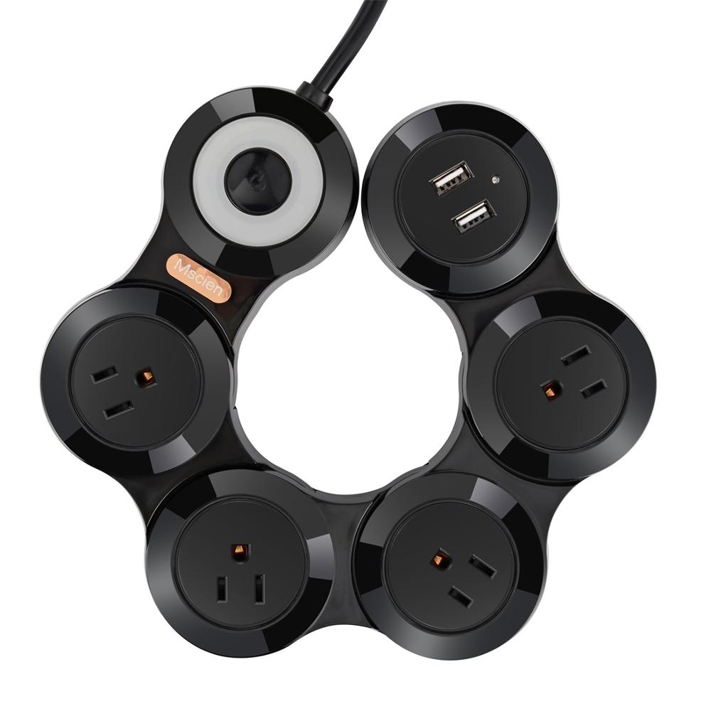 Multiple Power Strip 4 Way Outlets US Electrical Plug Socket Dual USB Ports Adapter Flexible Foldable Rotary 1.8m Extension Cord