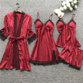 Plus Size 2XL 2020 Women Pajamas Sets Satin Sleepwear Silk 4 Pieces Nightwear Pyjama Spaghetti Strap Lace Sleep Lounge Pijama