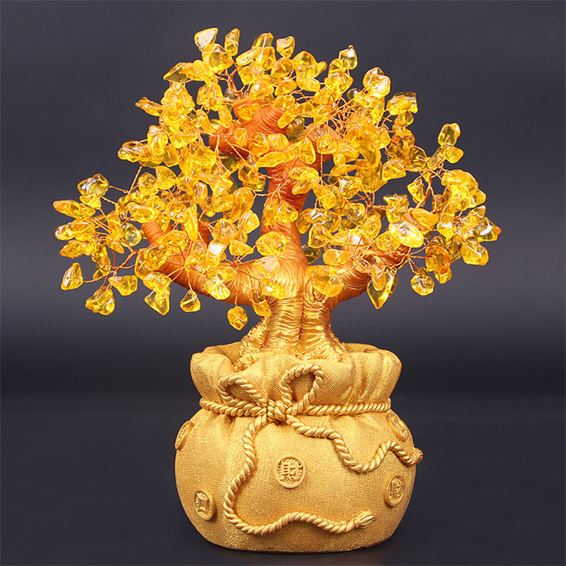 Lucky Tree Wealth Sculpture Gold Tree Natural Lucky Tree Statue Money Tree Ornaments Bonsai Style Wealth Luck Feng Shui Ornament