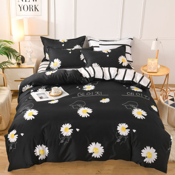 White Daisy Pattern Duvet Cover Set 220x240 Pillowcase 3Pcs,200x220 Quilt Cover,Black Bedding Set, Bed Sheet