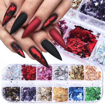 1pcs Aluminum Flakes Sequins Nail Glitter Powder Irregular Mirror Chrome Pigment Paillette Foil Manicure Nail Art Decor JI950