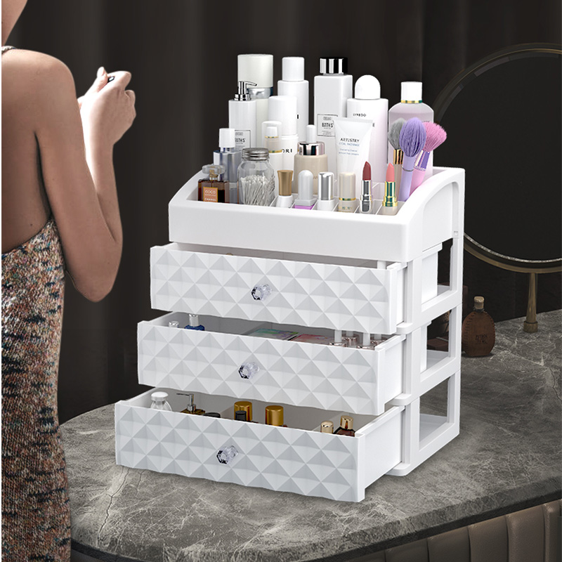 Cosmetics Storage Box Three Layer Drawer Makeup Jewelry Organizer Desktop Lipstick Nail Oil Container Beauty Cosmetic Case