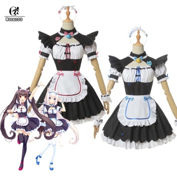 ROLECOS Nekopara Chocola Cosplay Costume Cat Vanilla Cosplay Game Costume Maid Women Dress Apron Dress Cat Ears Taill