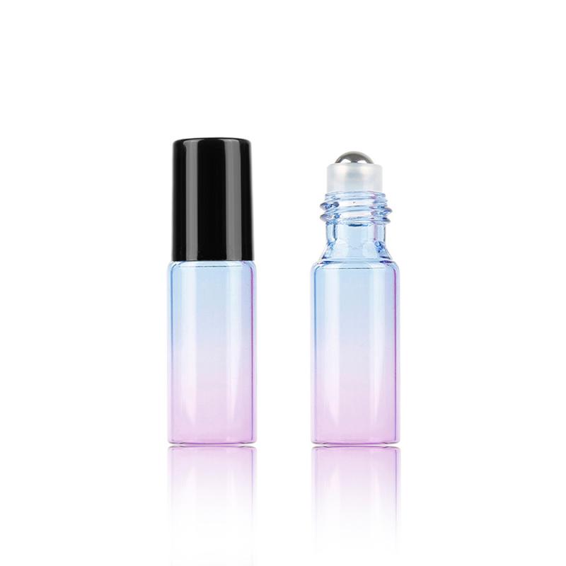 5Ml Gradient Color Glass Bottles Essential Oil Perfume Makeup Lotion Metal Roller Ball Empty Bottles Black Cover Skin Care Tool
