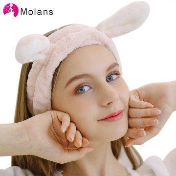 Molans Wash Face Hair Holder Hairbands Soft Warm Coral Fleece Bow Animal Ears Headband for Women Girls Turban Hair Accessories