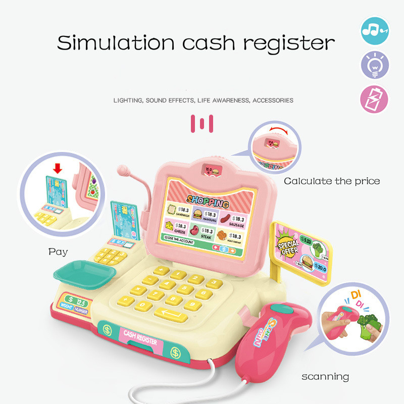 Simulation Mini Sound and Light Supermarket Cash Register Kits Toys Kids Checkout Counter Role Pretend Play Cashier Toy Gifts