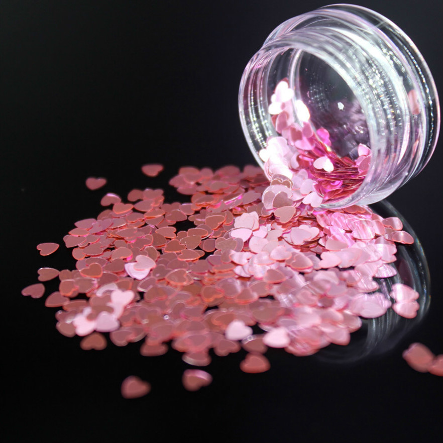1Box Light Pink Color Sequins Acrylic Powder Crystal Nail Polymer Nail Art Tips Builder False Tips Tools Heart Shape