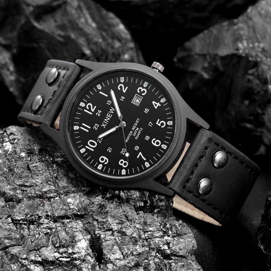 Men Cheap Watches Fashion Date Leather Military Quartz Watch