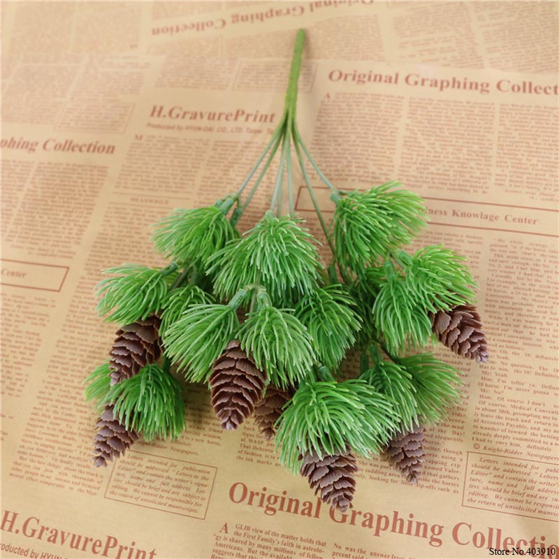 Small Plastic Pine tree bunch with pine nuts artificial flowers for Christmas home decoration fake plants pinecone faux greens