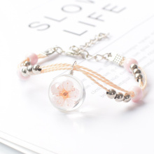 Cute Sweet Handmade Eternal Flower Bracelet for Women Korean Luxury Fresh Peach Flower Charm Bracelets for Girls Birthday Gifts