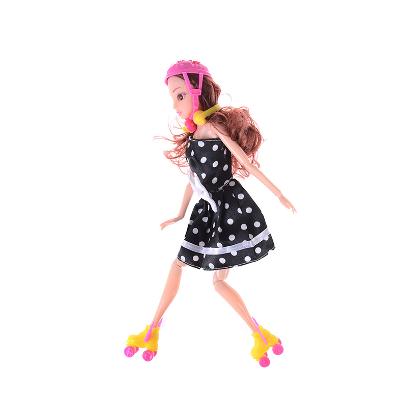 4PCS/Set Fancy Doll Shoes+headset+helmet For Barbie Kids Girls Toy Roller Play Accessories Dolls Decorative Toy Roller Skate