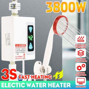 3800W 220V Home Bathroom Electric Water Heater Instant Hot Water Heater Hot Heating Shower Tankless Instantaneous Water Heater