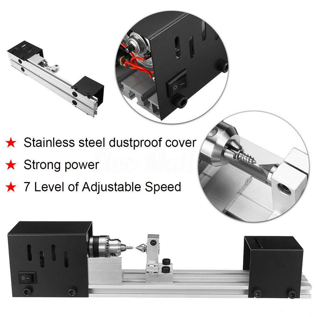 12-24V 96W/100W Mini Lathe Beads Machine Woodwork DIY Lathe Standard Set with Power carving cutter Wood Lathe 2019 tools for