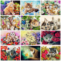 HUACAN Picture By Numbers Animal Oil Painting Cat Kit Acrylic Paint On Canvas Wall Art HandPainted Home Decor DIY Gift