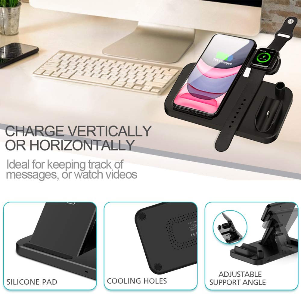DCAE Wireless Charger QI 3 in 1 Qi 10W Fast Charging Dock Station for Apple Watch 5 4 3 2 Airpods Pro iPhone 11 XS XR X 8 Stand