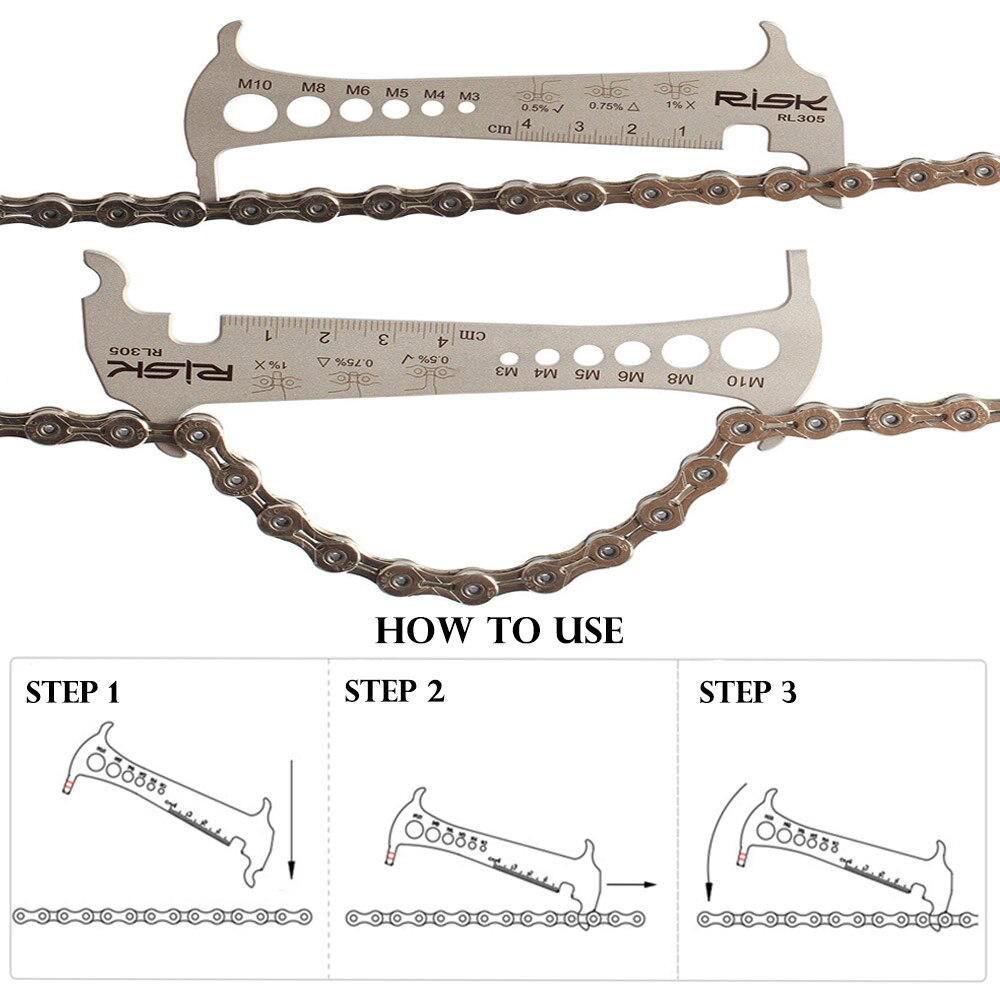 Risk 3 In 1 Bicycle Chain Checker MTB Road Bike Gauge Tool Wear Gauge Calipers Measuring Screw Chain Hook Cycling Accessories
