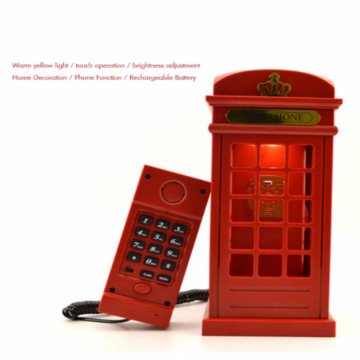 Landline with Light Vintage Corded Phone Telephone Booth USB Charging LED Night Lamp Touch Sensor Table Desk Landline