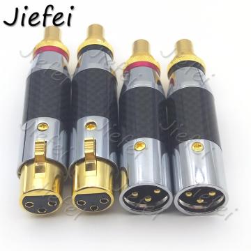 New 2/4PCS Copper Carbon Fiber Rhodium Plating Audio Adaptor RCA Female to XLR 3Pin Male/Female Audio Adapter Connector