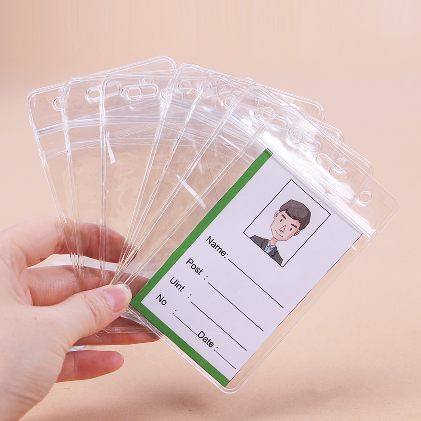 10PCS PVC ID Badge Case Clear and Transparent Holes Bank Credit Card Holders ID Badge Holders Accessories