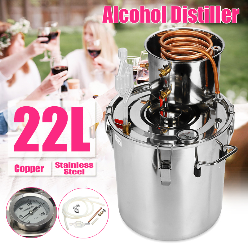8L/10L/22L Distiller Alambic Moonshine Alcohol Still Stainless Copper DIY Home Brew Water Wine Essential Oil Brewing Kit