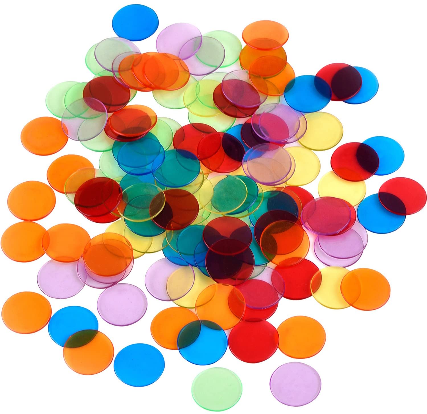 120 Pieces Transparent Color Counters Counting Bingo Chips Plastic Markers with Storage Bag (Multicolored)