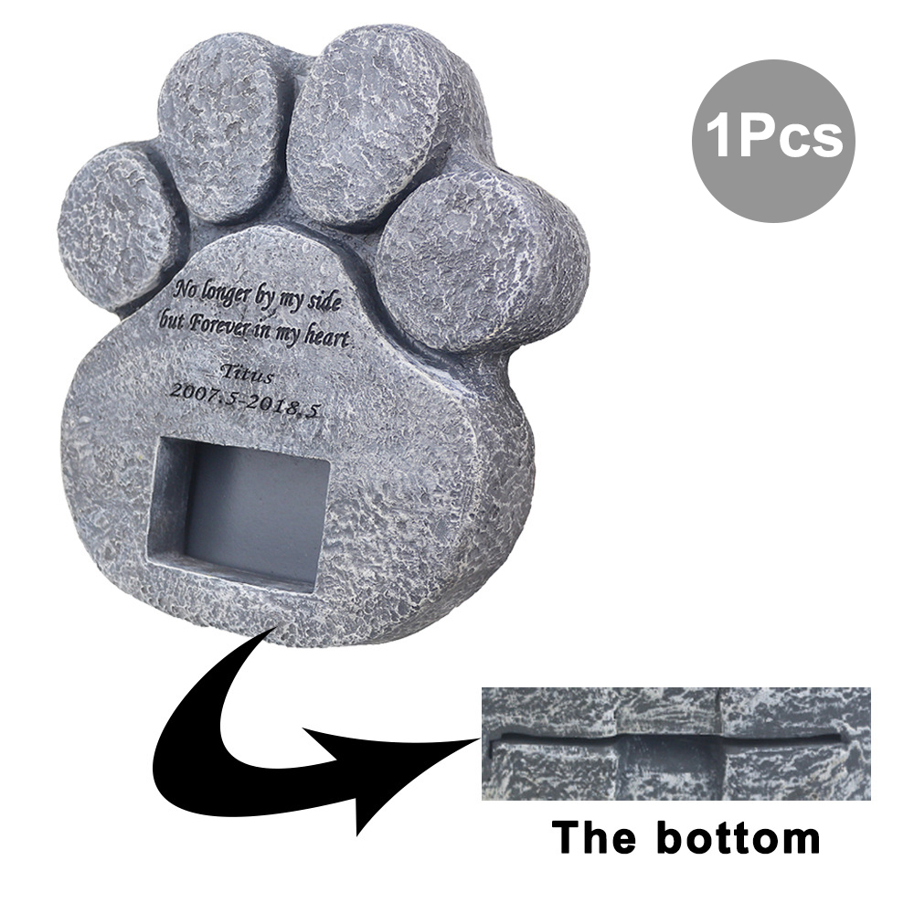 Memorial Tombstone for Pet Keepsake Gravestone Tomb Dog Cat Paw Print Animal Funeral Footprint Shaped Can Put Photos
