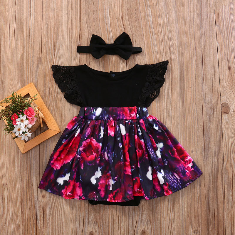 2018 Cute Fashion Toddler Kids Baby Girls Sister Family Matching Outfits Floral Print Lace Jumpsuit Romper And Dress Headband