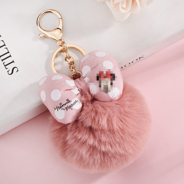 Bowknot Rabbit Fur Ball Pompom For Car Keychain Bag Key Chains Jewelry Women Car Bag Key Ring Llaveros Chaveiros