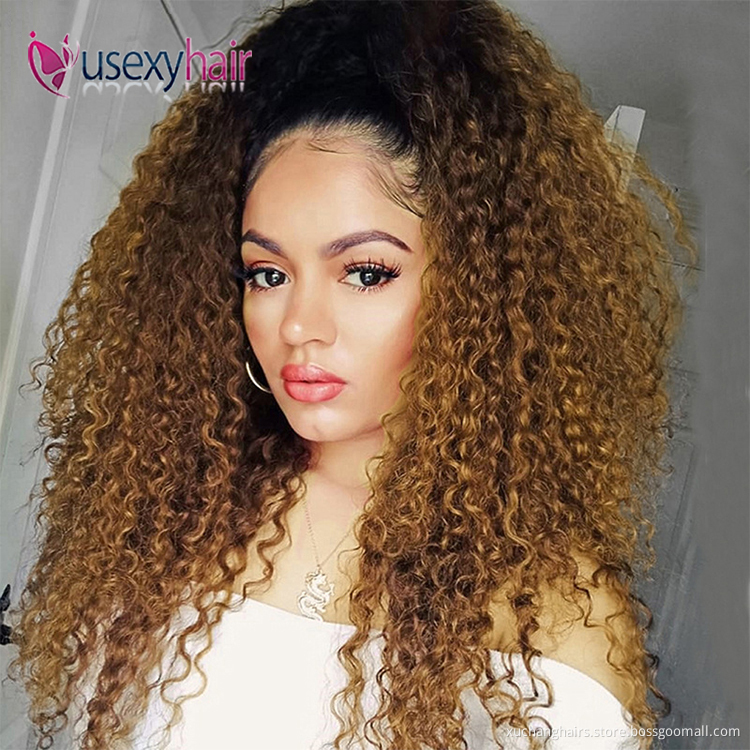 Ombre human hair wig 30 inches 100% cheveux curly wig transparent cheap lace front Brazilian hair virgin human ombre wig