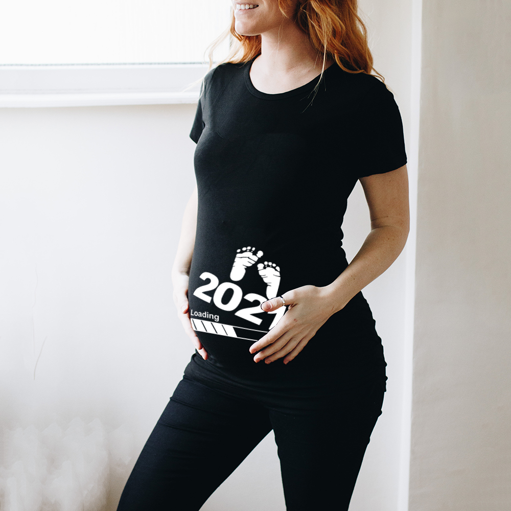 Baby Loading 2021 Please Wait Women Pregnant Funny T Shirt Girl Maternity Pregnancy Announcement Shirt New Mom Clothes