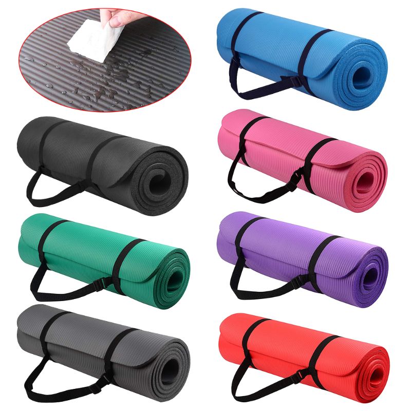 1Pc Yoga Mat Extra Thick 1cm Pilates Fitness Cushion Non Slip Exercise Pad High Density Balance Yoga Supplies Indoor with Strap