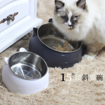 400ml Cat Bowls 15 Degrees Tilted Stainless Steel Dod Bowl Non-slip Base Puppy Pet Food Drink Feeder Neck Protection Dish Bowl