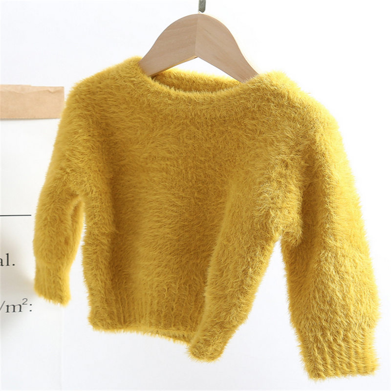 Toddler Kid´s Girls Autumn Winter Solid Sweater Long Sleeve Round Neck Artificial Mink Hair Thicken Warm Sweater Pullover Top