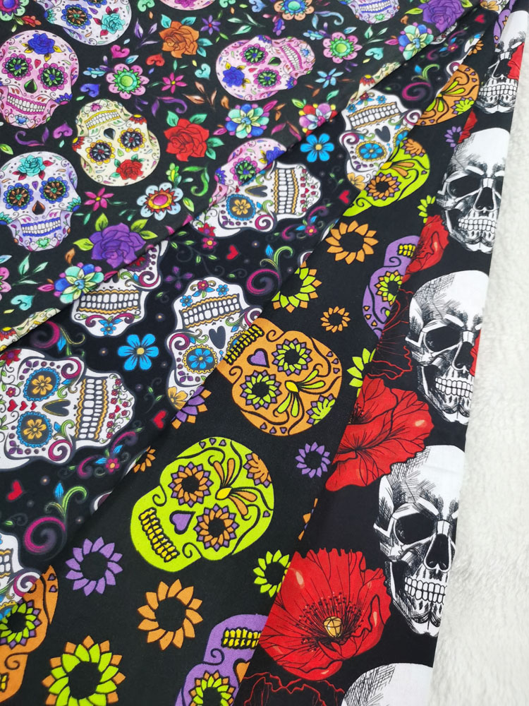 4pcs colorful Skull Heart Pink Flower Cotton Fabric Darkly Chain Patchwork Print Bundle Sewing Material Textile Tissue viaPhil