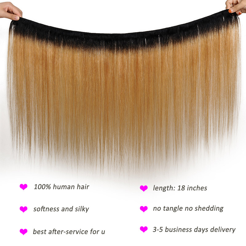 Brazilian Straight Hair Weave Honey Blonde Bundles With Closure Colored 1B 27 Shining Star Ombre Hair Weave 1/3/4 Pcs Remy Hair