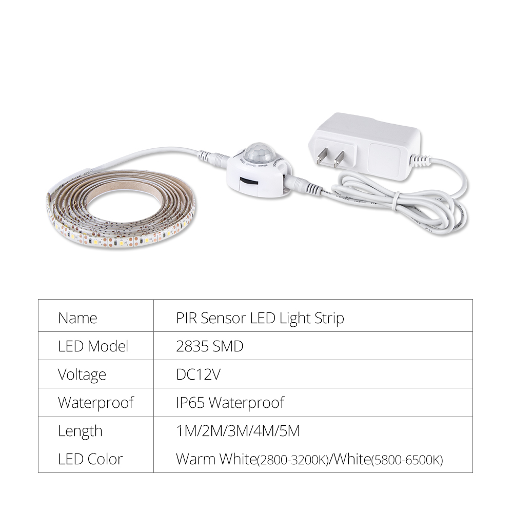 Motion Sensor 2835 LED Strip 12V Ribbon LED IP65 waterproof Flexible LED Tape 1M 2M 3M 4M 5M Auto On/Off Sensor Bed Light