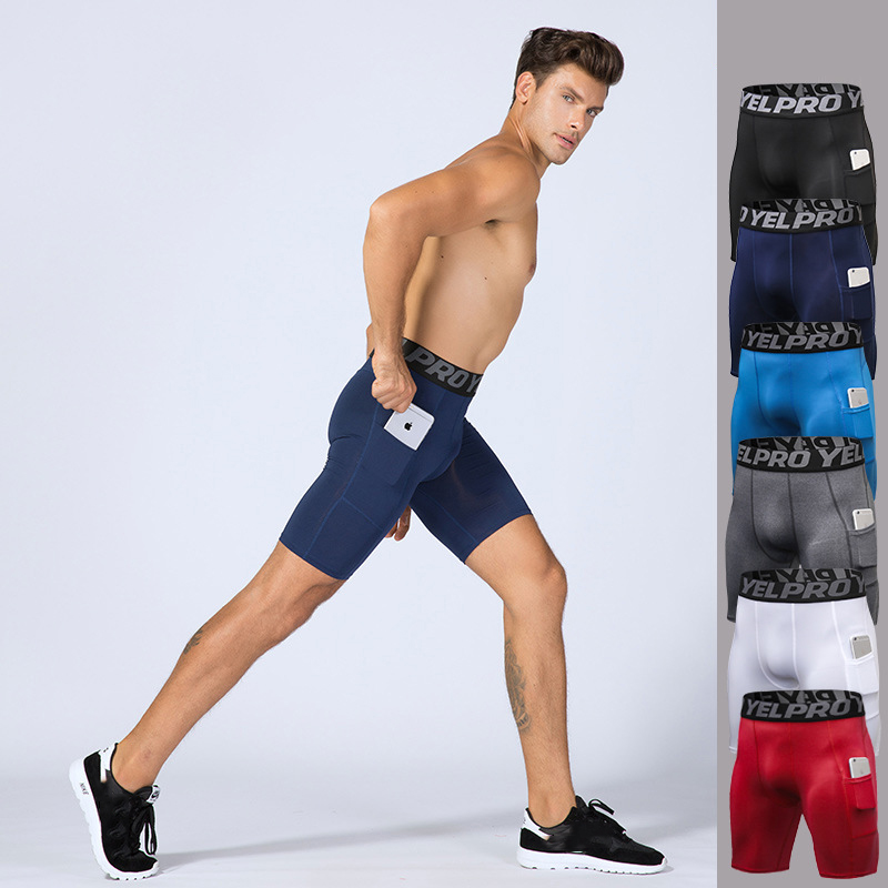 Men's Sport Tights Gym Leggings Running Jogging Sweatpants Leggings Biker Shorts Hight Waist Sportswear Underpants with Pocket