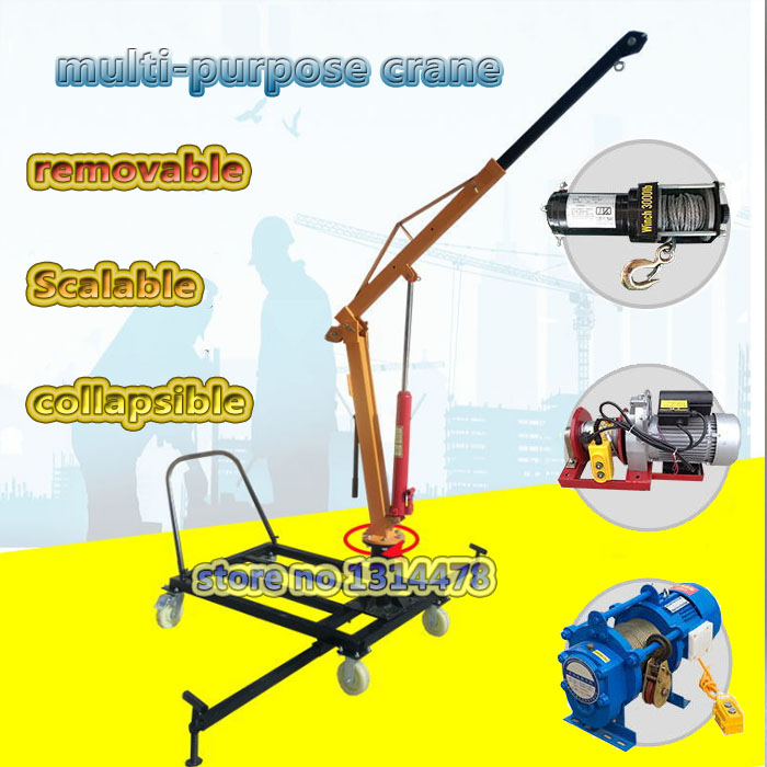 1 Ton Electric Winch Crane with Hydraulic oil cylinder Can 360 Degree Rotate Weight Lifting Machine 6000 LBS Motor