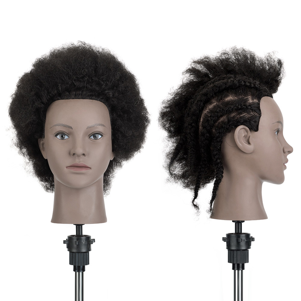 100% Real Human Hair Afro Training Head Hairdressing Practice Mannequin and Clamp Head Dolls for Hairdressers Maniquin Head