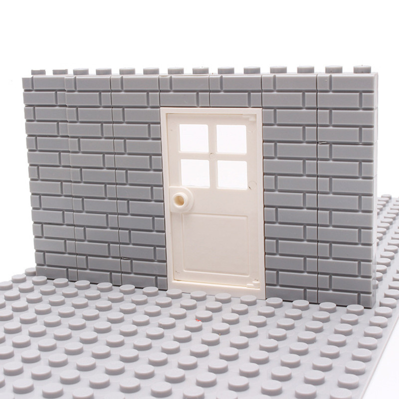 50PCS City Wall Blocks Bricks for MOC House Thick 1*2 1*4 L Dots DIY City Accessories Door Window Construction Brick Walls