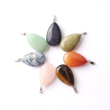 Natural Stone Pendants 42*23mm Water Drop Pendant Yellow Tger Eye Opal Rose Quartzs Carnelian Aventurine Healing Spiritual Beads