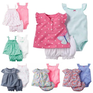 fashion summer 2020 baby girl clothes cotton o-neck sleeveless rompers+shorts clothing set for new born baby girl newborn outfit