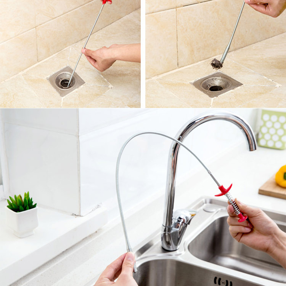 60CM Bendable Sink Cleaning Hook Sewer Dredging Tool Kitchen Spring Pipe Hair Remover Kitchen Useful Home Cleaning kitchen Tool